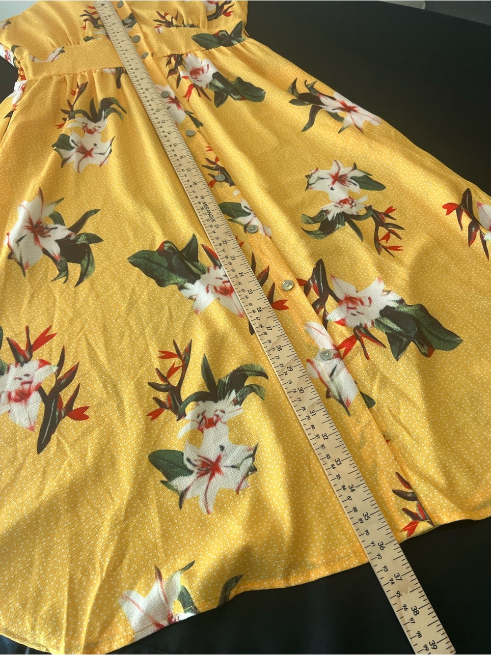 Sunny Yellow Floral Button Front Midi/Maxi Dress 🌼 Boho Cottagecore Summer - Picture 8 of 9